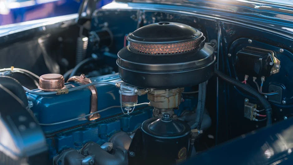 Detailed shot of a classic car engine bay highlighting intricate design. - classic car restoration tips for amateurs