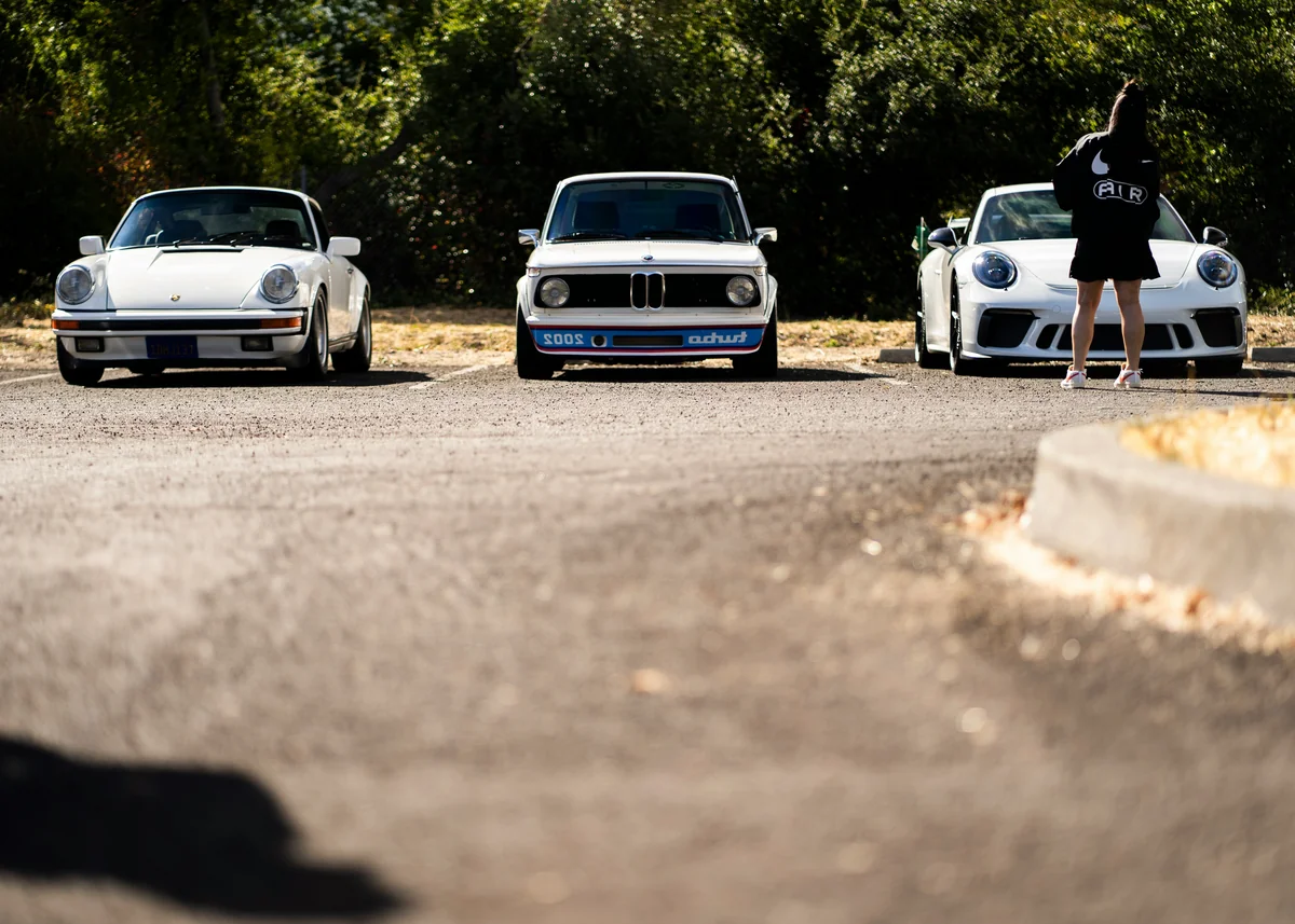 Pre-Stage Aug, 17 2024: L-to-R: Porsche 911 G-model, BMW 2002, Porsche 991.2 GT3 - most popular car meets in california