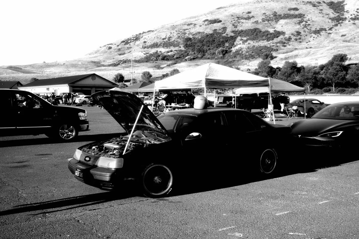 Cars are parked with open hoods at an event. - most popular car meets in california