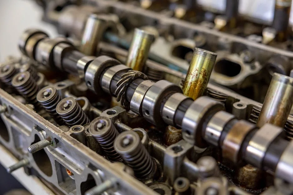 Detailed view of camshaft inside an engine block illustrating mechanical engineering. - signs of a failing head gasket